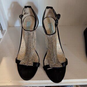 Betsey Johnson Black Heels with Rhinestone Embellishments